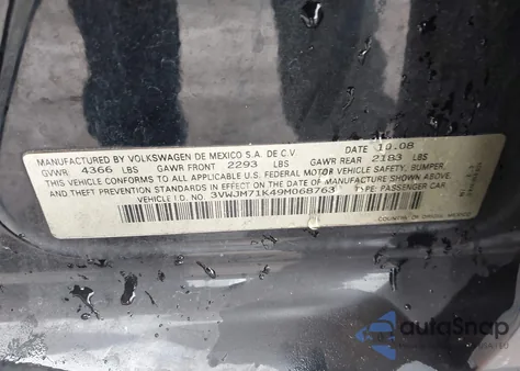 2009 Volkswagen Jetta S z USA, uszkodzony, nr VIN 3VWJM71K49M068763